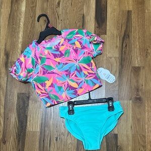 $3 💕5/$15 wonder nation Pink Floral Rashguard Top with Teal Swim Bottoms NEW